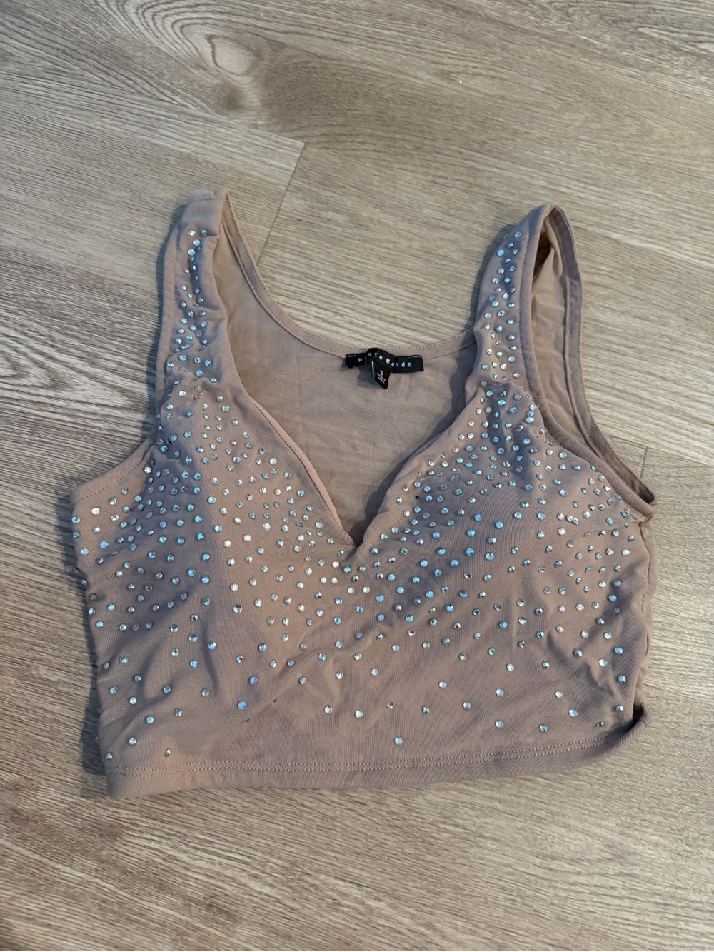 Haute Monde Nude/Rose Beaded Crop Tank Top